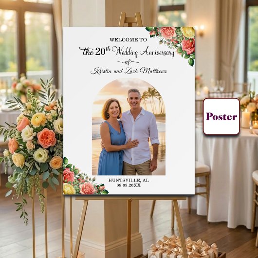 Custom 1 Photo 20th Wedding Anniversary Welcome  ポスター