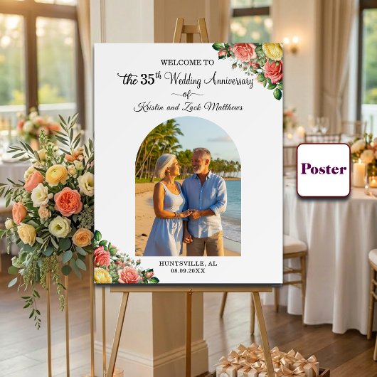 Custom 1 Photo 35th Wedding Anniversary Welcome  ポスター