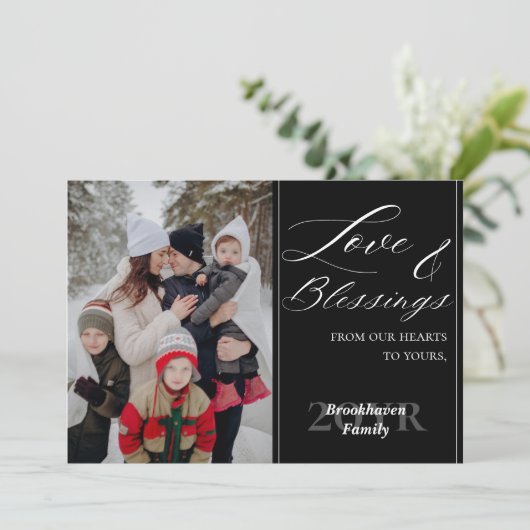 Custom 1 Photo Family Name Year Luxurious Script カード (スタンド正面)