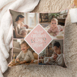 Custom 1st Mother's Day Photo Collage Pink Floral クッション