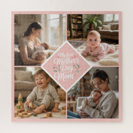Custom 1st Mother's Day Photo Collage Pink Floral ジグソーパズル