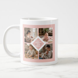 Custom 1st Mother's Day Photo Collage Pink Floral ジャンボコーヒーマグカップ