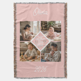 Custom 1st Mother's Day Photo Collage Pink Floral スローブランケット