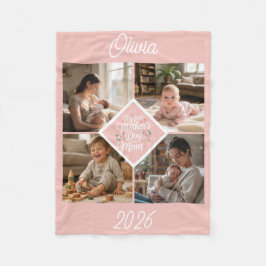 Custom 1st Mother's Day Photo Collage Pink Floral フリースブランケット