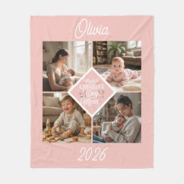 Custom 1st Mother's Day Photo Collage Pink Floral フリースブランケット