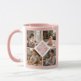 Custom 1st Mother's Day Photo Collage Pink Floral マグカップ