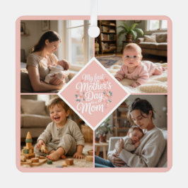 Custom 1st Mother's Day Photo Collage Pink Floral メタルオーナメント