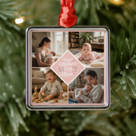 Custom 1st Mother's Day Photo Collage Pink Floral メタルオーナメント