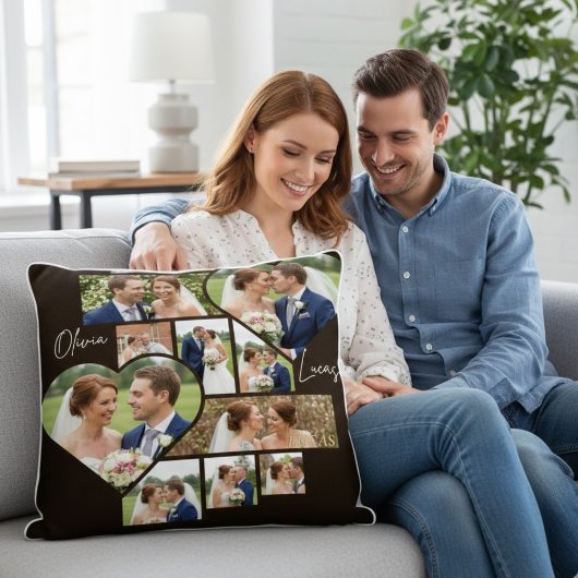 Custom 1st Wedding Anniversary Photo Collage クッション