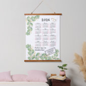 Custom 2026 Calendar with Elegant Eucalyptus 吊り下げ型タペストリー (寝室)