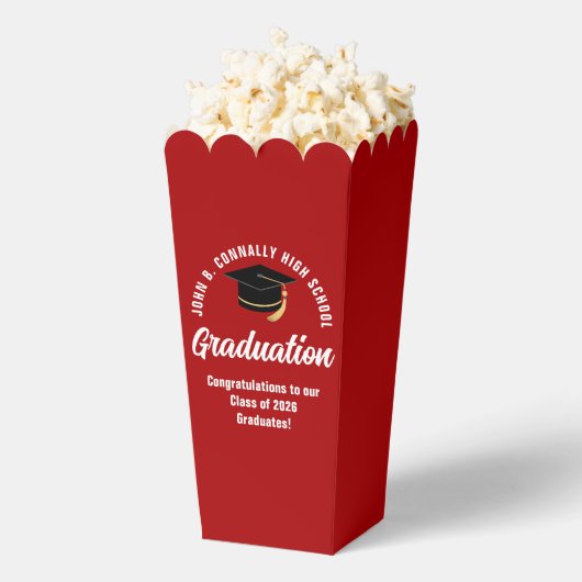 Custom 2026 Red Graduation Party Popcorn フェイバーボックス (はじけた状態)