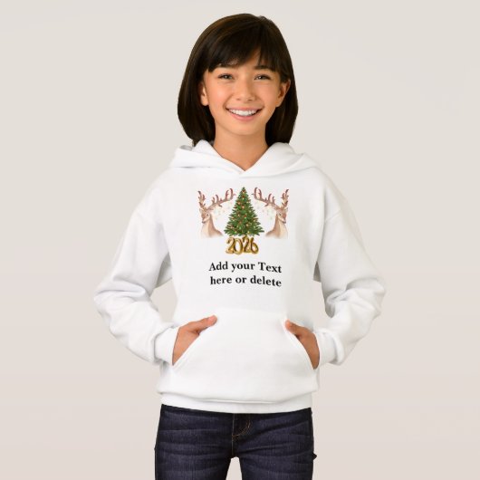 Custom 2026 Reindeer Christmas Kids Hoodie (正面フル)