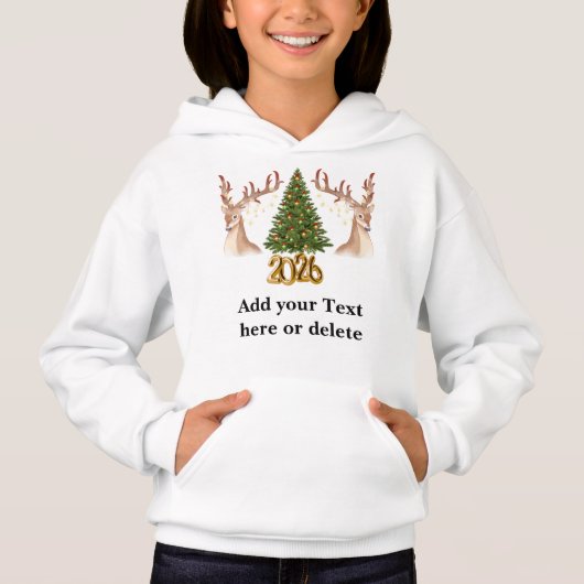 Custom 2026 Reindeer Christmas Kids Hoodie (正面)