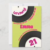 Custom 21st Birthday Colourful Retro Fun Record 招待状 (正面)