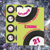 Custom 21st Birthday Colourful Retro Fun Record 招待状