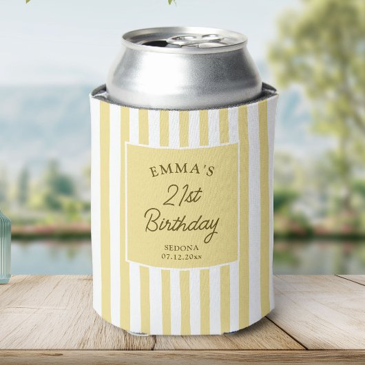 Custom 21st Birthday Cute Yellow Striped Party 缶クーラー
