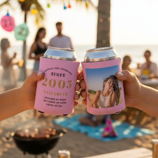 Custom 21st Birthday Pink Gold With Photo 缶クーラー