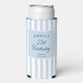 Custom 21st Birthday Preppy Blue Striped Party スリム缶クーラー (Seltzer正面)