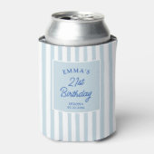 Custom 21st Birthday Preppy Blue Striped Party 缶クーラー (缶正面)