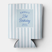 Custom 21st Birthday Preppy Blue Striped Party 缶クーラー (正面)