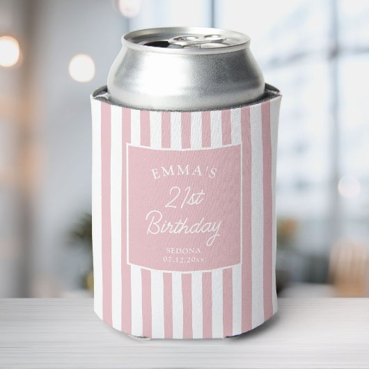 Custom 21st Birthday Preppy Pink Striped Party 缶クーラー
