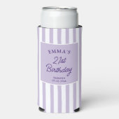 Custom 21st Birthday Preppy Purple Striped Party スリム缶クーラー (Seltzer正面)