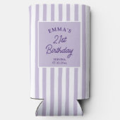 Custom 21st Birthday Preppy Purple Striped Party スリム缶クーラー (裏面)