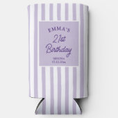 Custom 21st Birthday Preppy Purple Striped Party スリム缶クーラー (正面)