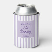 Custom 21st Birthday Preppy Purple Striped Party 缶クーラー (缶正面)