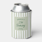 Custom 21st Birthday Preppy Sage Striped Party 缶クーラー (缶正面)