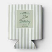 Custom 21st Birthday Preppy Sage Striped Party 缶クーラー (裏面)