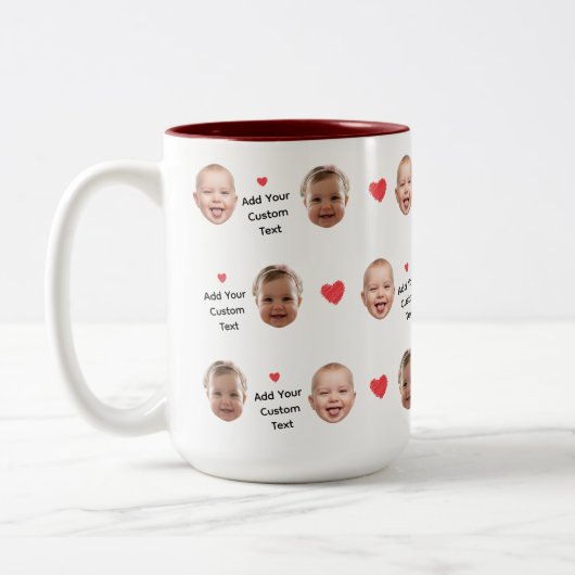 Custom 2 Photo Face Pattern Personalized Text ツートーンマグカップ (左)