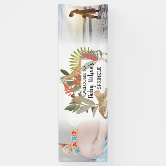 Custom 2 Photo Safari Baby Shower Sprinkle 横断幕 (縦)