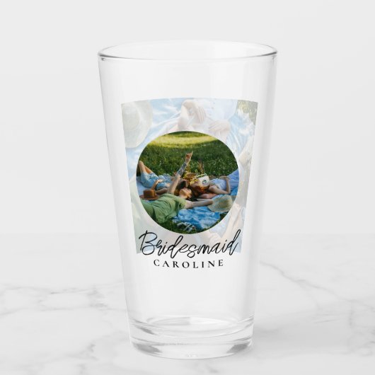 Custom 2 Photo Stylish Script Bridesmaid Gift タンブラーグラス (正面)