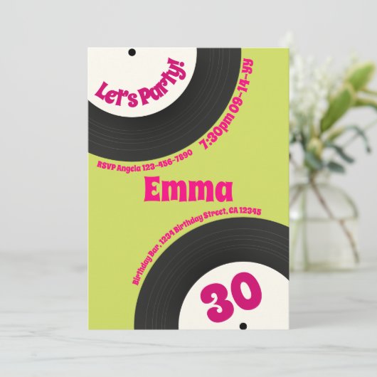 Custom 30th Birthday Colourful Retro Fun Record 招待状 (スタンド正面)
