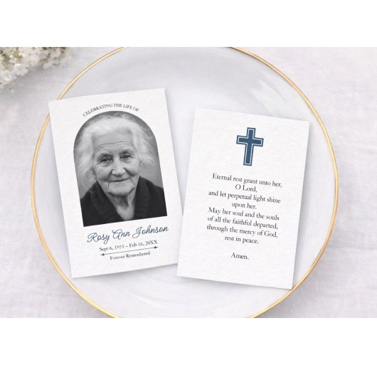 Custom 3.5" x 2.5" Funeral Photo Card with Cross  名刺