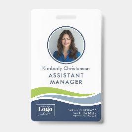 Custom 3 Color Wavy Lines Employee Photo ID Badge バッジ