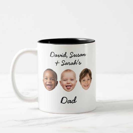 Custom 3 Kids Faces & Names Personalized Dad Gift ツートーンマグカップ (左)