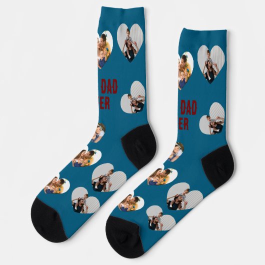 Custom 3 Photo Collage Best Dad Ever  ソックス (左)