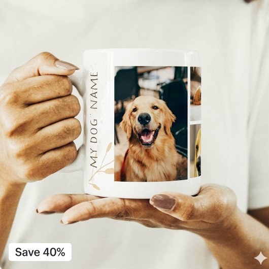 Custom 3 Photo Collage Dog Remembrance Coffee Mug コーヒーマグカップ