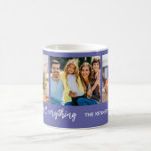 Custom 3 Photo Collage Family Name Quote Purple コーヒーマグカップ (中央)