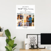 Custom 3 Photos 25th Wedding Anniversary Welcome ポスター (ホームオフィス)