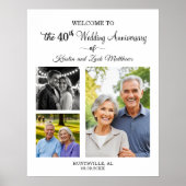Custom 3 Photos 40th Wedding Anniversary Welcome ポスター (正面)