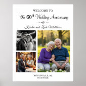 Custom 3 Photos 60th Wedding Anniversary Welcome ポスター (正面)