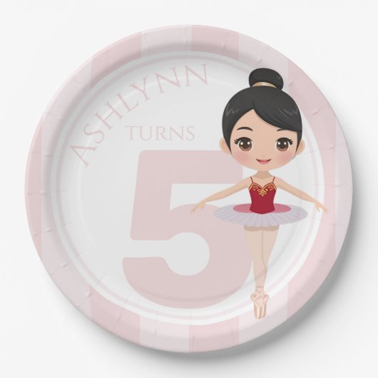 Custom 3D Cute Red Ballerina for Girls Birthday | ペーパープレート (正面)