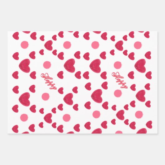 Custom 3D Jelly Hearts & Polka Dots Cute Pattern ラッピングペーパーシート (正面)