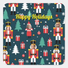 custom 4 face photo Christmas nutcracker スクエアシール