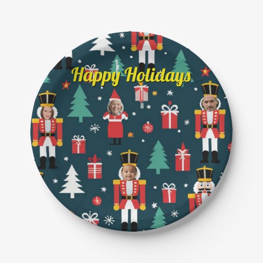 custom 4 face photo Christmas nutcracker ペーパープレート (正面)