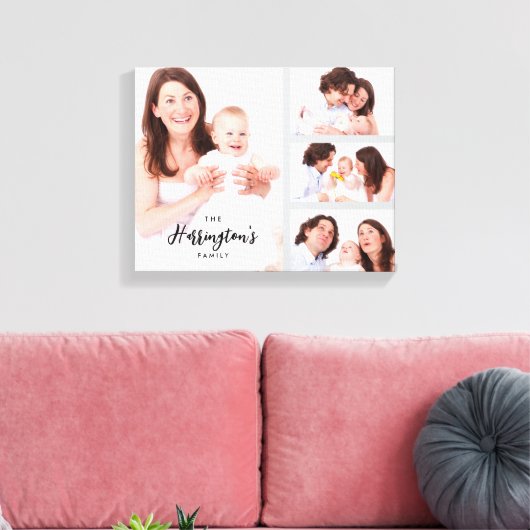 Custom 4 Family Photos Collage Rectangle Frame キャンバスプリント (インサイチュ (リビング))