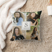 Custom 4 Multi Photo Collage Monogram & Name クッション (ブランケット)